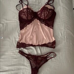 Frederick's of Hollywood Red and Pink Chemise with Lace Details